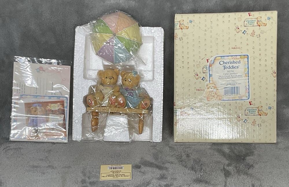 Cherished Teddies Carter & Elsie We’re Friends Rain Or Shine Enesco Figurine